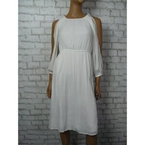 Ann Taylor Loft White Lace Crinkle Gauze Cold Shoulder Sun Dress XXS Petite NEW